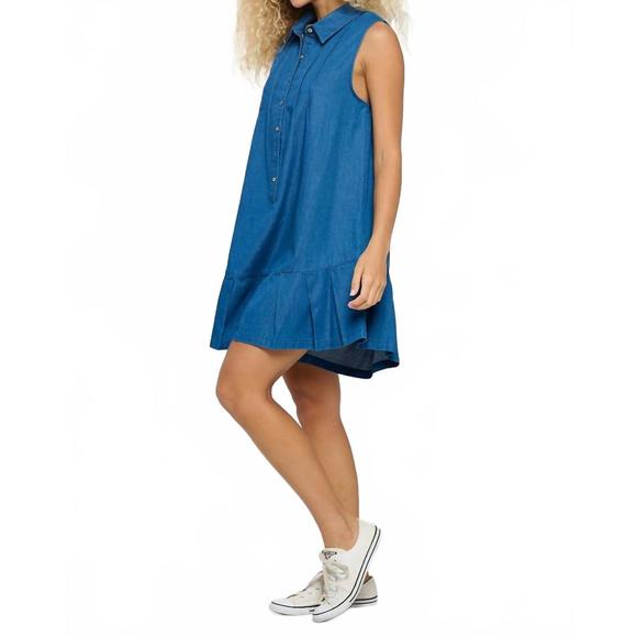 NEW MEET ME IN SANTORINI azure denim romper in blue - Picture 2 of 3